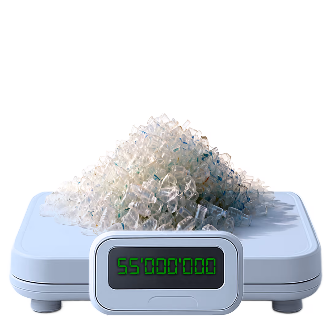 Scale showing 55M tons of recycled plastic